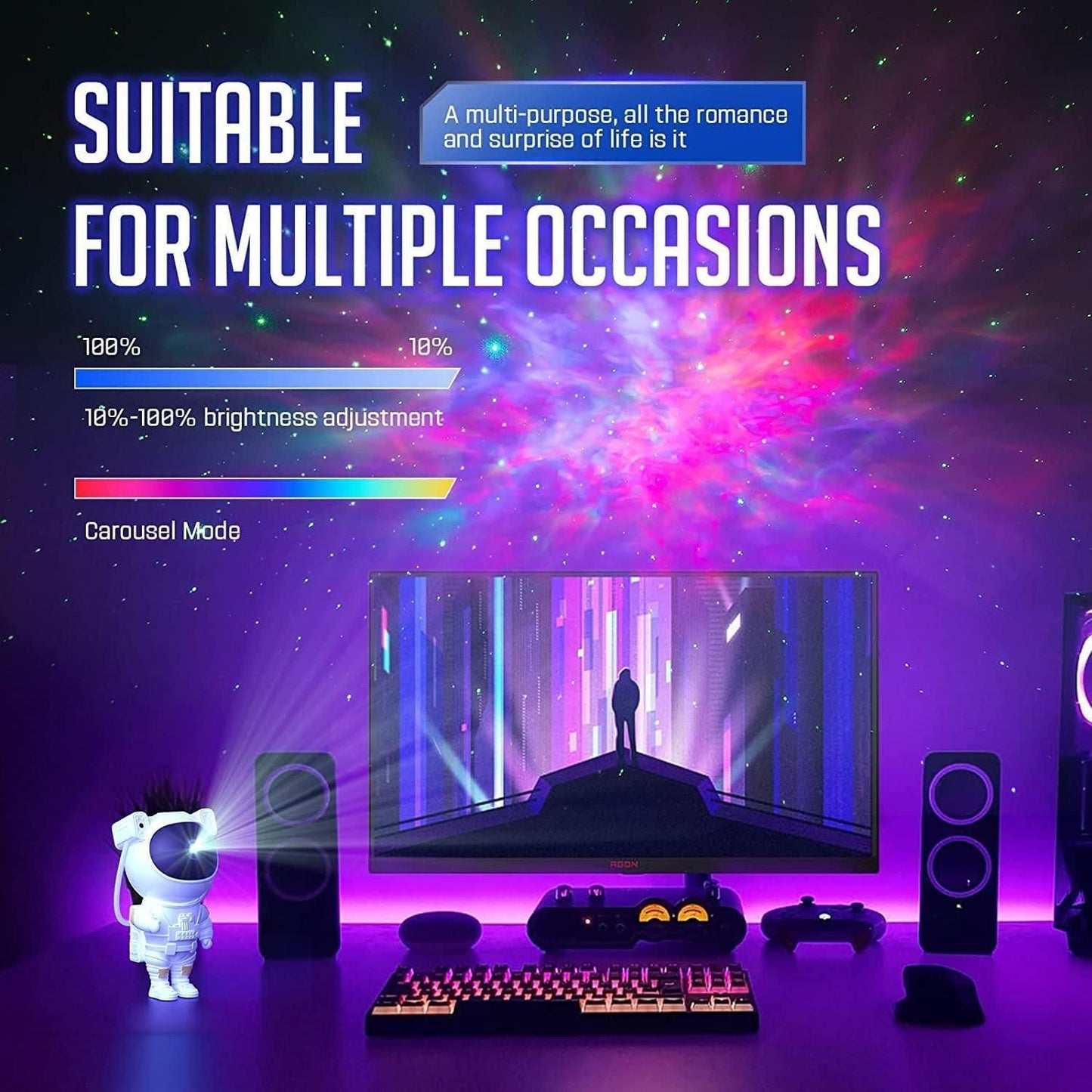Astronaut Galaxy Projector – 360° Rotating Head + Remote Control
